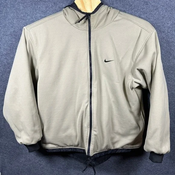 Vintage Y2K Nike Men's M Black Tan Reversible Therma-Fit Jacket Nylon Fleece - Picture 3 of 16